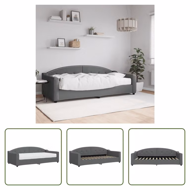 The Living Store Letto da giorno con materasso grigio scuro 90x200 cm in tessuto
