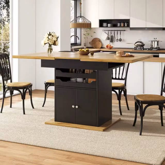 Tavolo da pranzo allungabile con cassetti e vano contenitore chiusura ammortizzata in MDF nero 110 × 80 × 76 cm