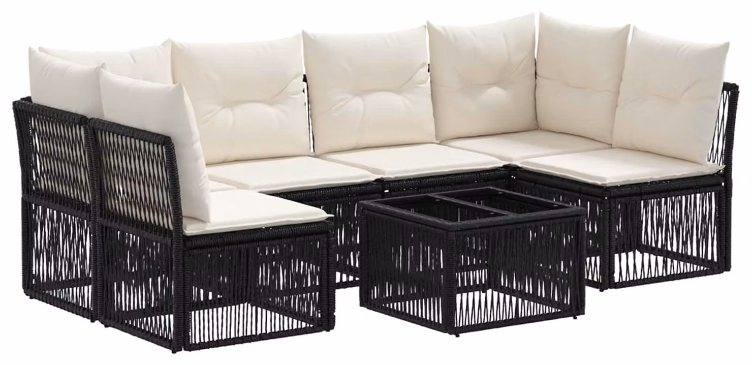Set Divano da Giardino 7 pcs Nero polyrattan