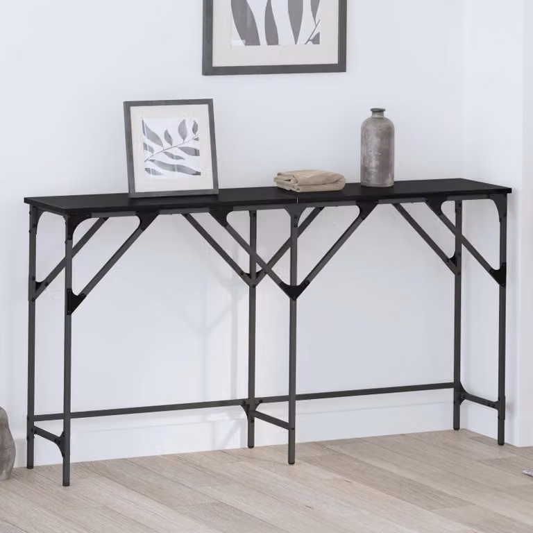 vidaXL Tavolo consolle in stile industriale, Rovere Nero, L 140 x P 29 x H 75 cm