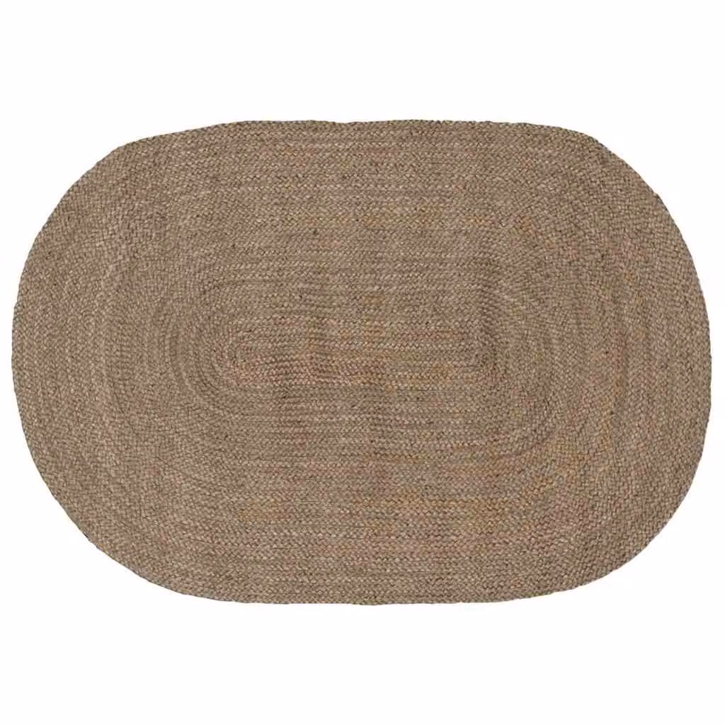 Tappeto in juta vidaXL moderno di forma ovale, Grigio e Beige, L: 122 cm x P: 183 cm