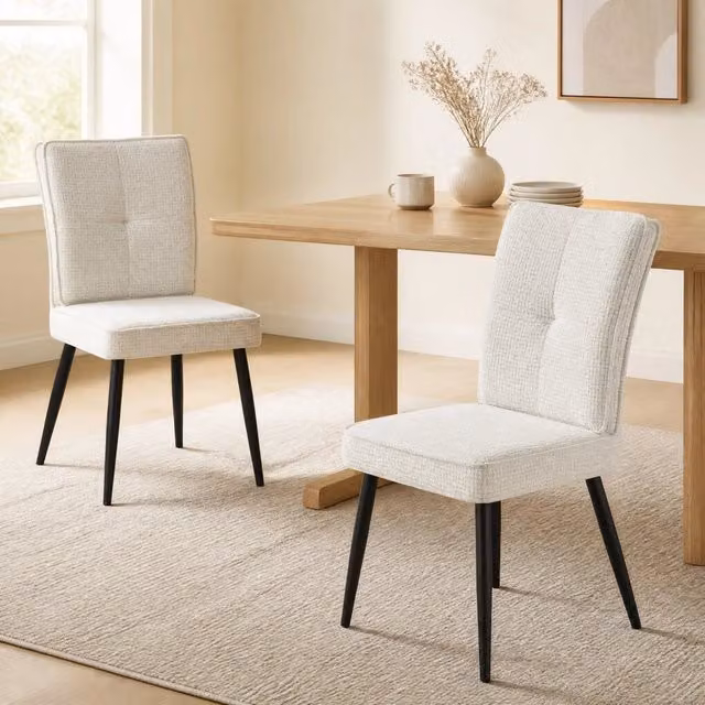 Set di 2 sedie da pranzo 74x46x60 cm crema; chenille e metallo imbottite