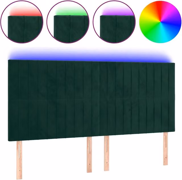 Testiera con illuminazione LED e porta USB in velluto verde scuro L/P/H: 200 x 5 x 118/128 cm – 1