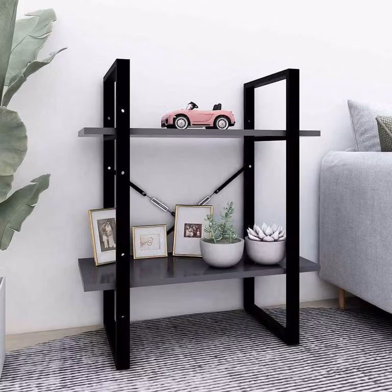 vidaXL Libreria Industrial a 2 Ripiani Grigia in Legno e Metallo L: 60 cm, P: 30 cm, H: 70 cm