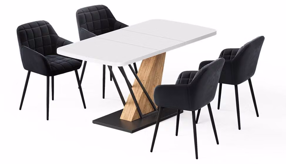 Set di tavoli da pranzo Vicco Fenaro Bianco/Rovere dorato 120 x 80 cm con 4 sedie da pranzo, Model 62770