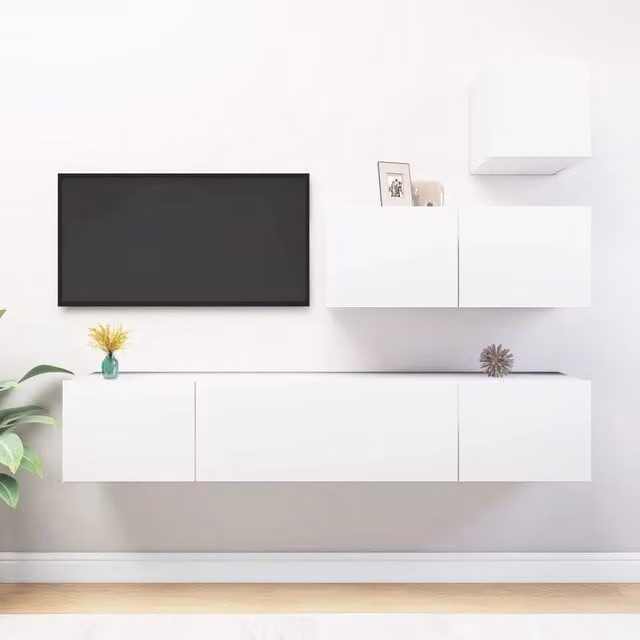 Set Mobili Porta TV 4 pz-Set di 4 Credenza per TV Bianco in Legno Multistrato 630519
