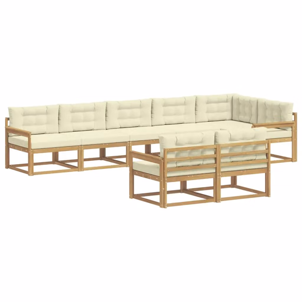Set di divani da esterno a L vidaXL in legno di acacia con cuscini bianchi e beige – 2