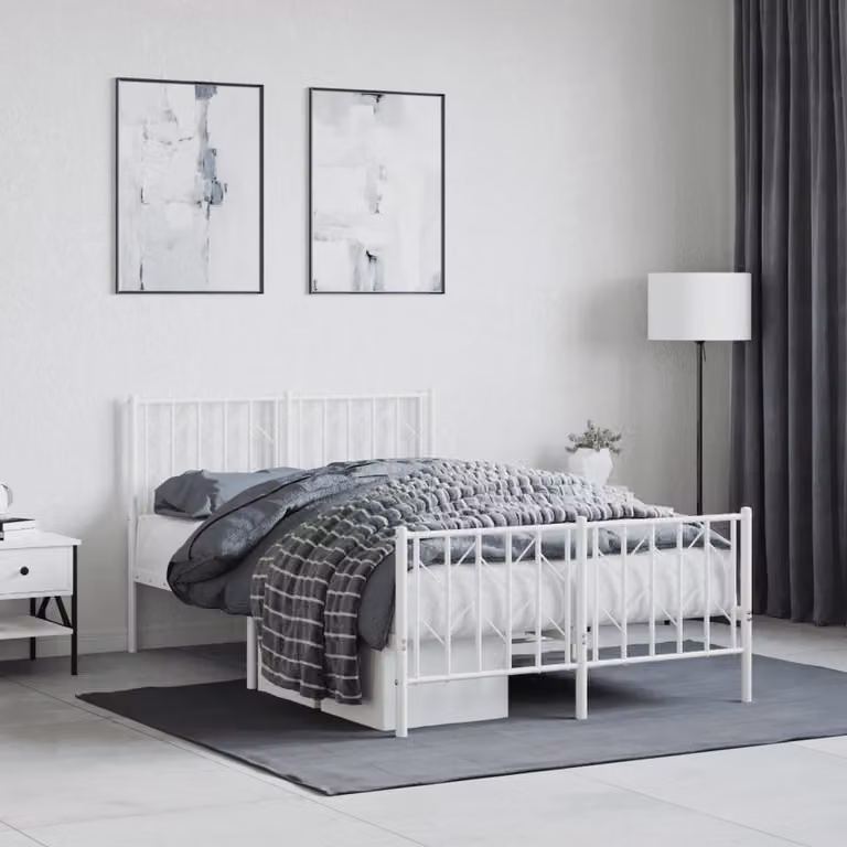 vidaXL Giroletto con Testiera e Pediera in Metallo Bianco L/P/H: 200 x 120 x 90 cm