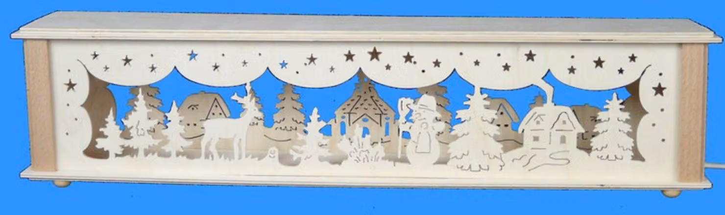 Alzata decorativa a forma di pupazzo di neve, con cervo e illuminazione. Dimensioni: 52x10x10 cm. Nuova
