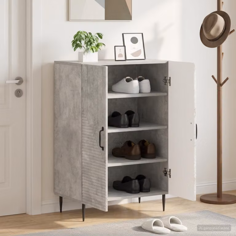 Mobile porta scarpe vidaXL HAARLEM con ante a battente, Grigio e Nero, L: 59,5 cm, P: 39,5 cm, H: 89,5 cm