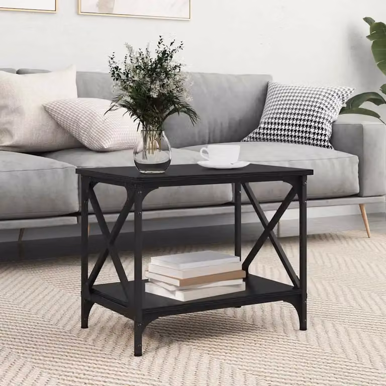 vidaXL Tavolo laterale in stile industriale nero con struttura in metallo L: 55 cm, P: 38 cm, H: 45 cm