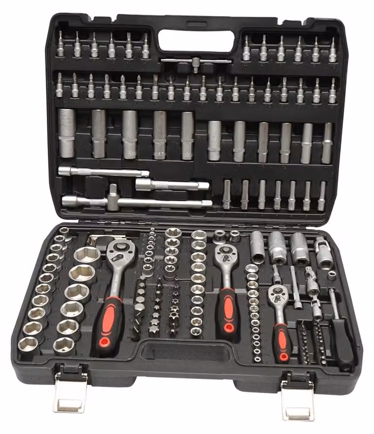 Valigetta portautensili con serie di chiavi a bussola, torx cricchetti, prolunghe, vari attrezzi per auto, officina fai-da-te 172 pezzi