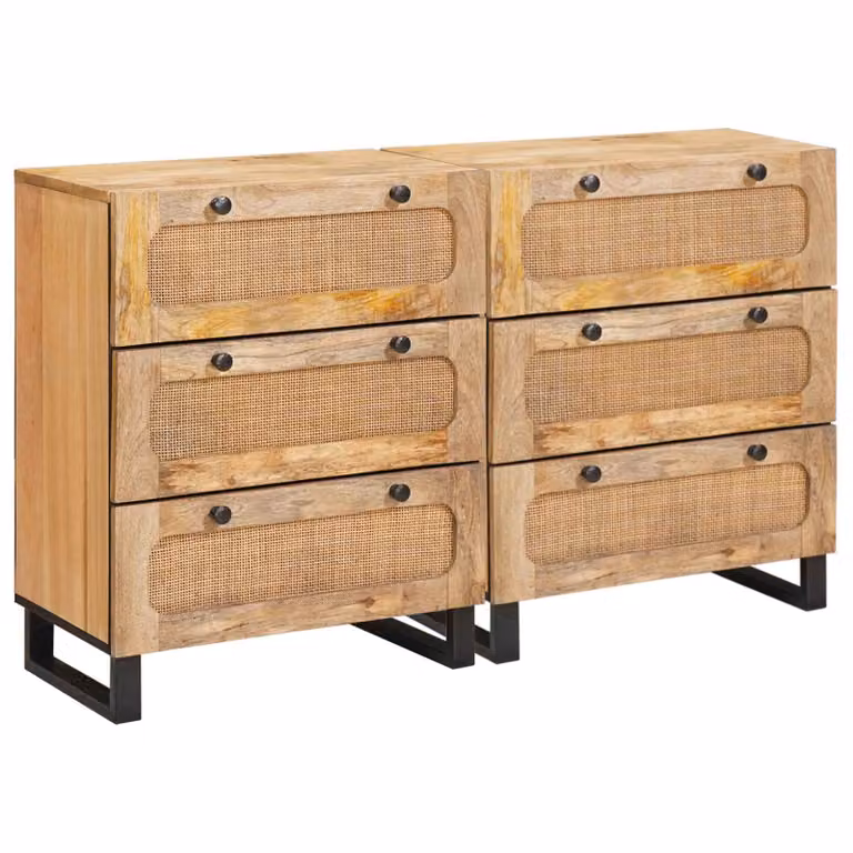 Set di 2 credenze moderne vidaXL in legno di mango massello e metallo, Marrone e Nero, L 60 cm x P 33 cm x H 75 cm