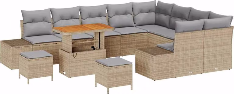Set Divano da Giardino con cuscino 12 pcs Beige polyrattan