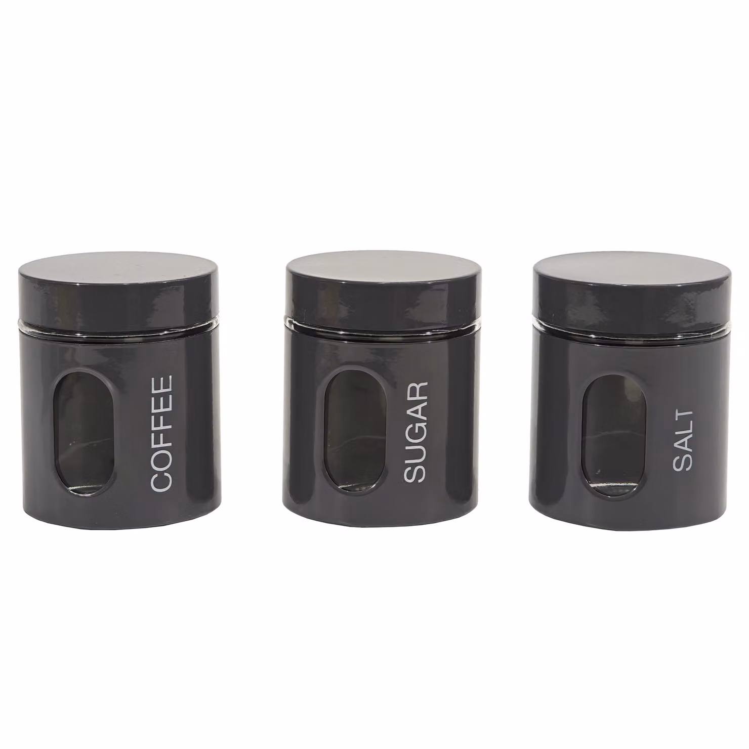GUSTO CASA - Set di 3 barattoli da cucina in vetro e acciaio in colori Grigio e Nero, capacità 0,75 l ciascuno