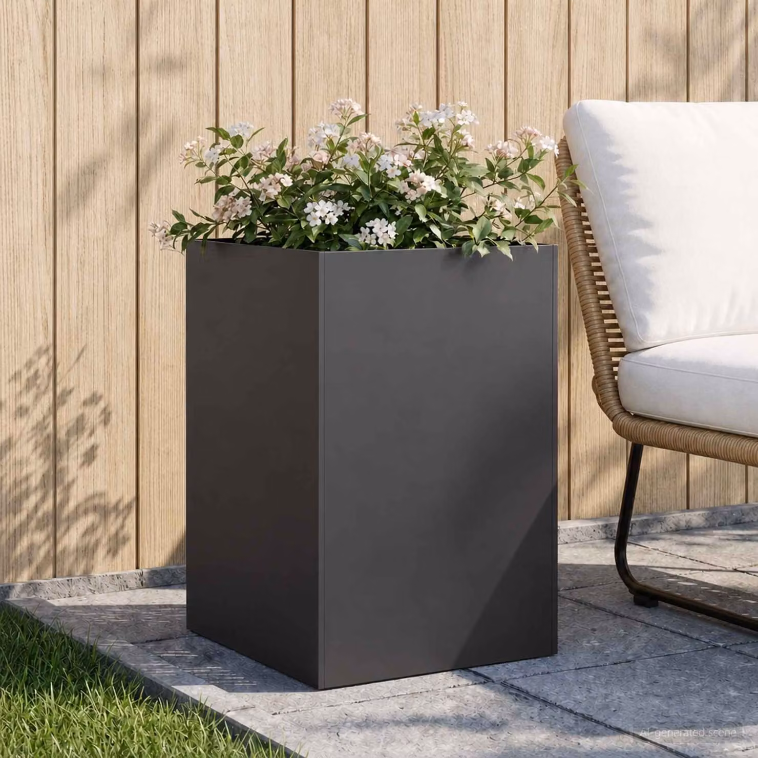 Vaso da giardino vidaXL in acciaio nero L: 50 cm, P: 50 cm, H: 75 cm