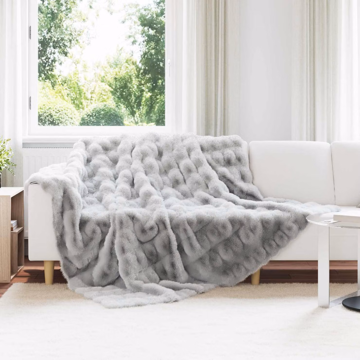 Coperta antiscivolo in ecopelliccia di coniglio vidaXL, Grigio, L/P: 270 x 240 cm