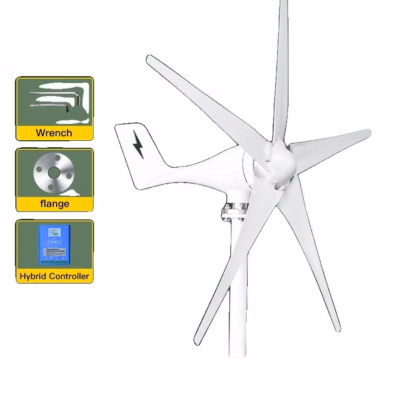 3000W Piccolo generatore eolico, 5 pale, 12V/24V/48V energia eolica, 24V/liliObjects controller ibrido/li/ul/div