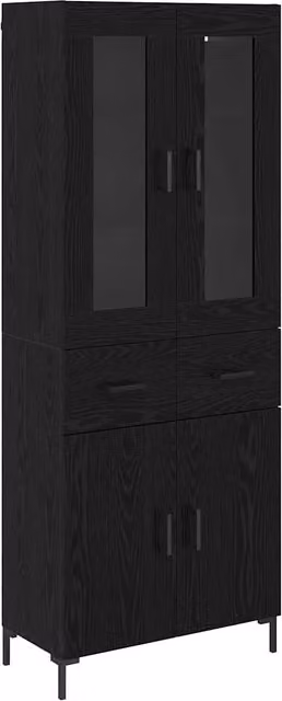 Credenza con cassetto 2 pz | Madia | Buffet da pranzo | Armadio da pranzo Rovere Nero Legno multistrato