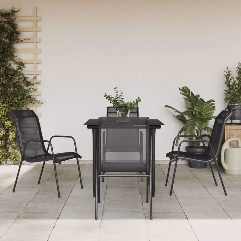 The Living Store Set da pranzo da giardino 5 pezzi in acciaio e textilene nero