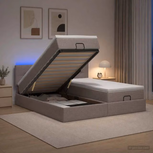 Letto Ottomano con Materasso e Illuminazione LED vidaXL, Colore Grigio/Beige, L/P/H: 160 x 200 x 88 cm – 1