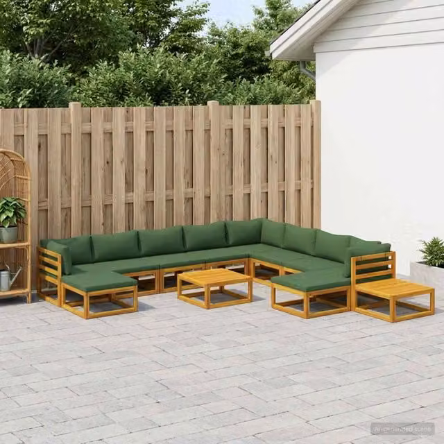 Set di divani da giardino vidaXL in legno di acacia massello con cuscini, colore marrone e verde – 1