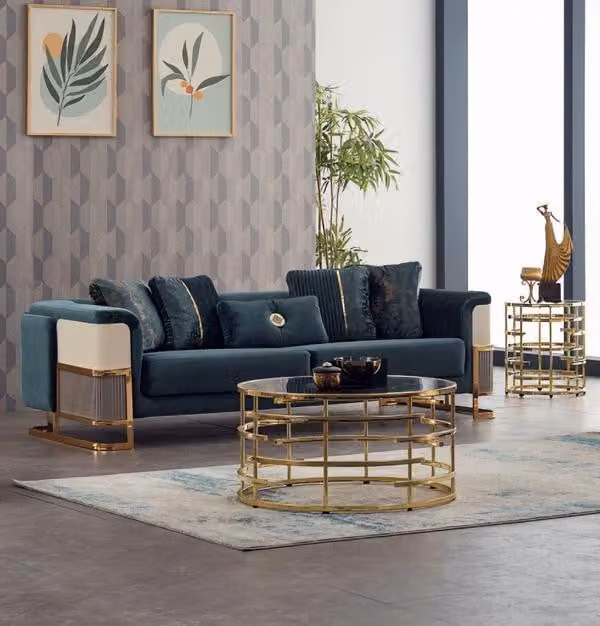 Luxus Dreisitzer Sofa 3 Sitzer Stoffsofa Polstersofa Couch Grün