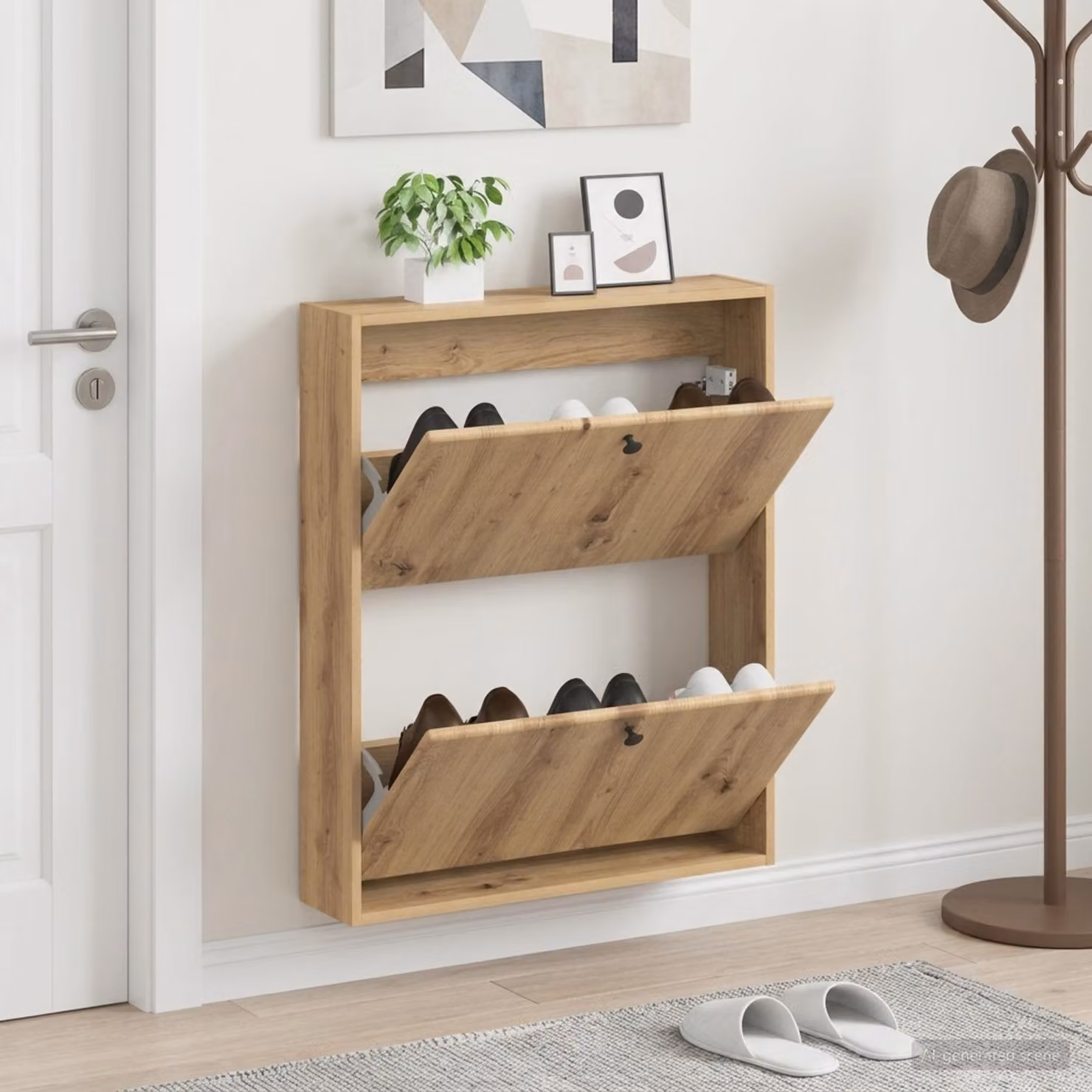 Mobiletto per scarpe da muro vidaXL BREDA in legno e metallo color rovere, L: 71 cm, P: 17 cm, H: 86 cm