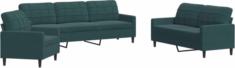 Set di Divani 3 pz con Cuscini Verde scuro in Velluto
