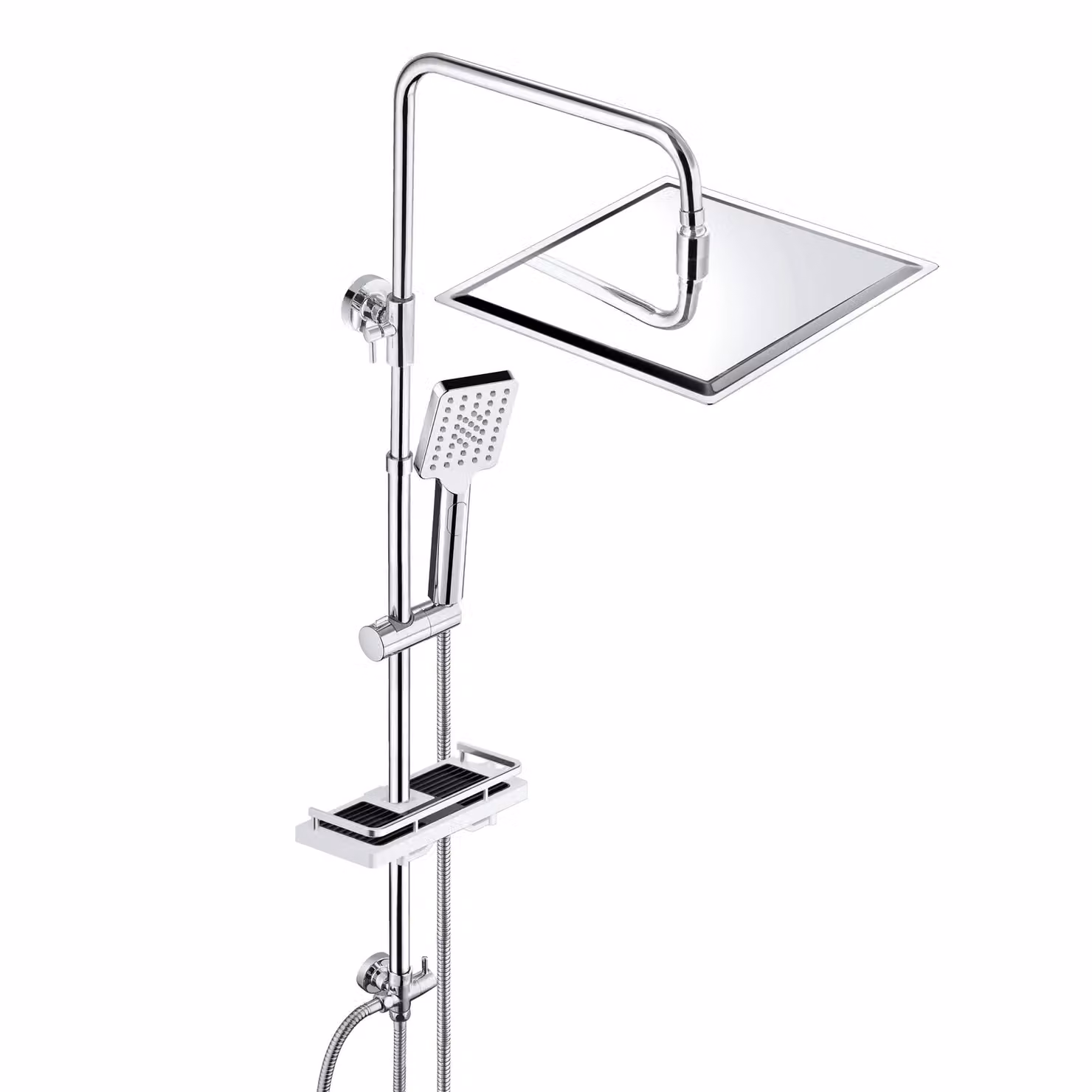 Sistema doccia in acciaio inossidabile JOHO con soffione a pioggia, dimensioni 25x25 cm, finitura cromata, senza miscelatore