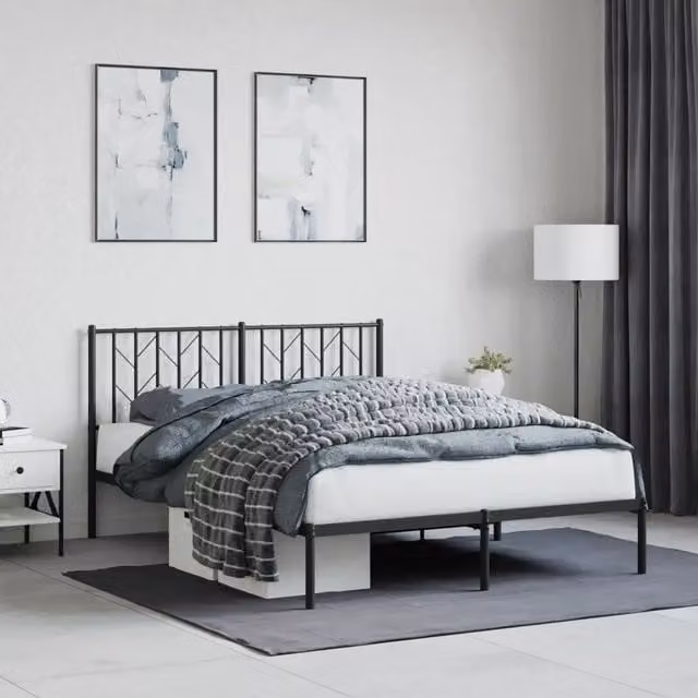 Giroletto con Testiera-Struttura Letto con testiera in Metallo Nero 140x190 cm 292372