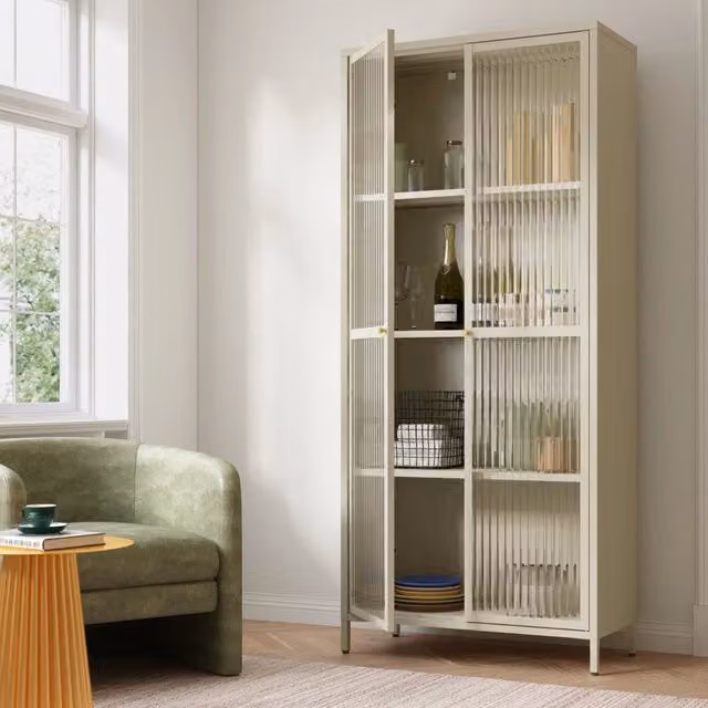 Armadio a Vetrata Säkylä con 4 Scomparti 180 x 80 x 35 cm in Acciaio - Color Cammello [en.casa]