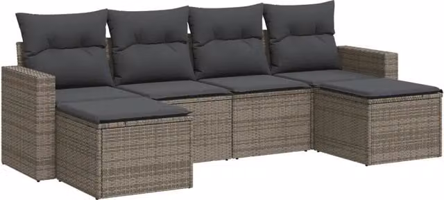 Set Divano da Giardino 6 pz | Set Salotto da Giardino con Cuscini Grigio in Polyrattan