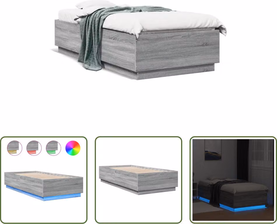 The Living Store Giroletto con LED Grigio Sonoma 100x200 cm Materiale a base di legno