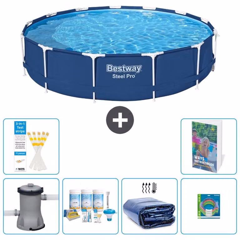 Piscina gonfiabile Bestway Steel Pro, rotonda, dimensioni 396x84 cm, composta da 5 parti, modello S282