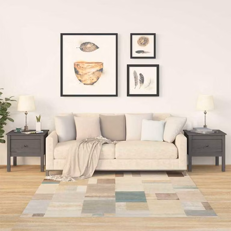Set di 2 tavolini quadrati vidaXL in legno massello di pino grigio, L/P/H: 50 x 50 x 49 cm