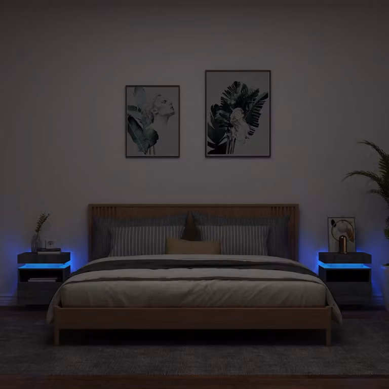 Set di 2 comodini vidaXL con luci LED integrate, colore grigio Sonoma, L 40 cm x P 39 cm x H 48,5 cm