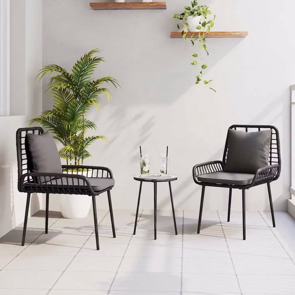 Set da pranzo per giardino vidaXL in polyrattan da 3 pezzi, nero e antracite – 1
