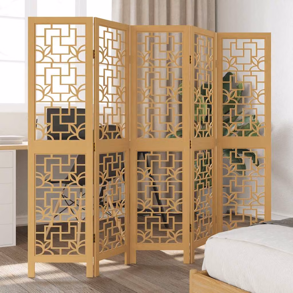 Divisorio Ambienti vidaXL con 5 Pannelli in Legno Massello di Paulownia Marrone, Design Moderno Geometrico, H: 180 cm, L: 160 cm, P: 160 cm