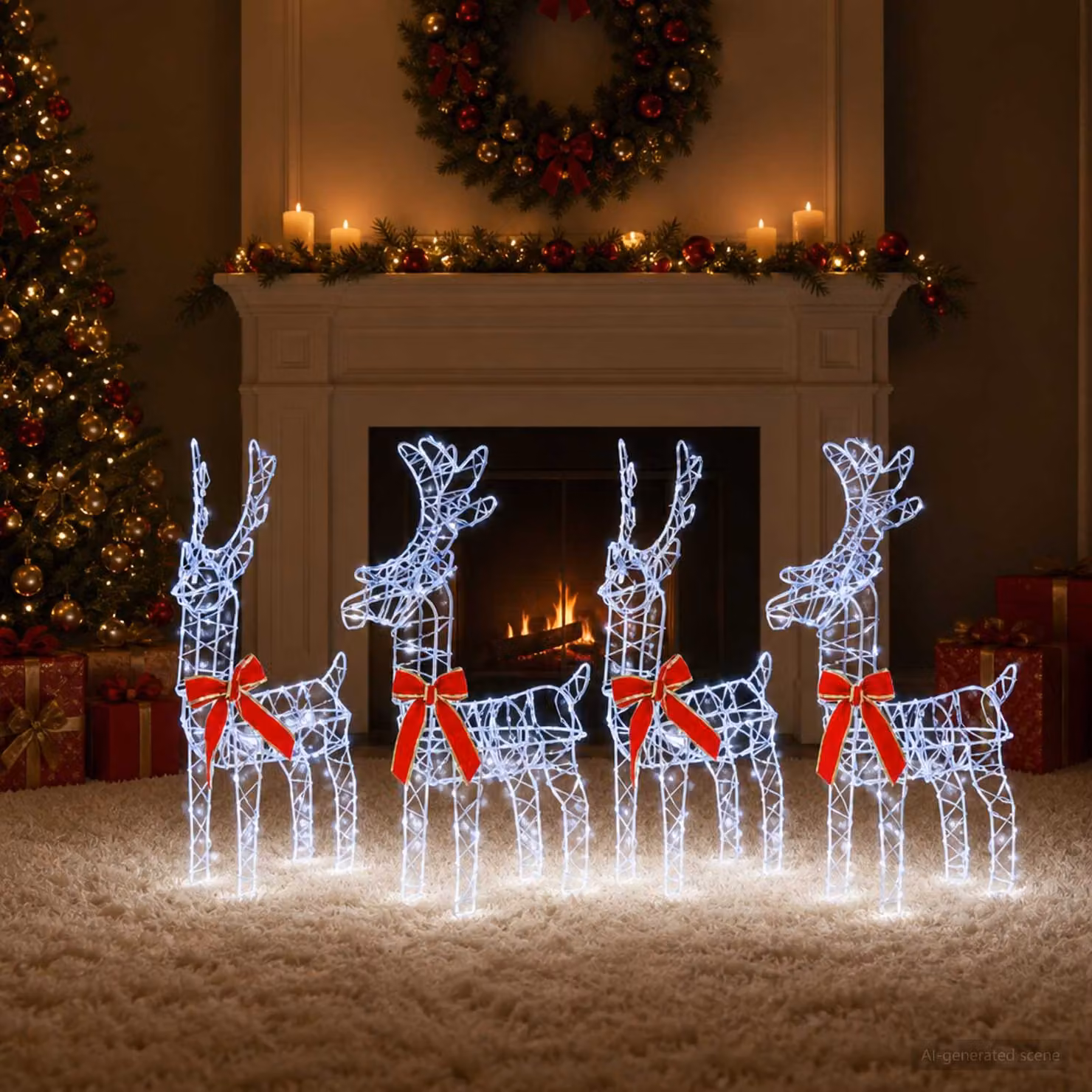 vidaXL Renna di Natale 4 pz 360 LED Bianco freddo 33 x 12 x 55 cm