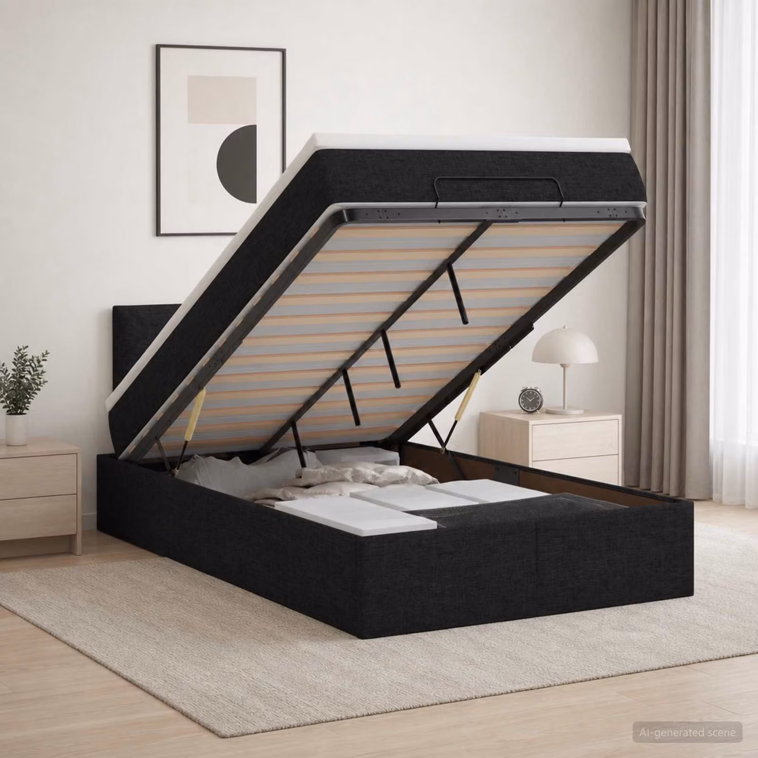 Letto Ottomano vidaXL con Materasso Ibrido, Illuminazione LED e Porte USB, Nero e Bianco, L/P/H: 200 x 120 x 88 cm