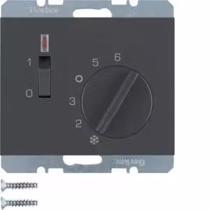 Berker 20307106 Regolatore di temperatura con contatto NC, piastra centrale, interruttore a bilico e LED antracite, opaco