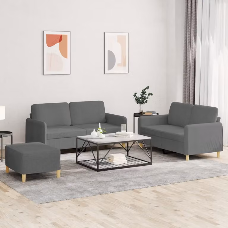 Maison Exclusive - Set divano a 3 pezzi con cuscini in tessuto grigio scuro