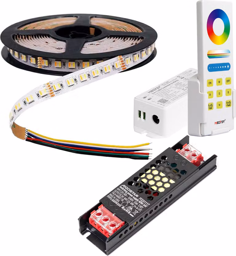 10 metri di striscia LED RGB-CCT 6 poli 24 volt 60 LED per metro, trasformatore incluso