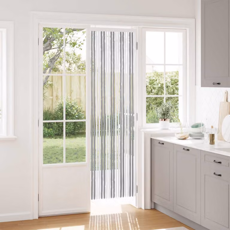 vidaXL Tenda a strisce in chenille Grigio e Bianco L: 56 cm, H: 200 cm