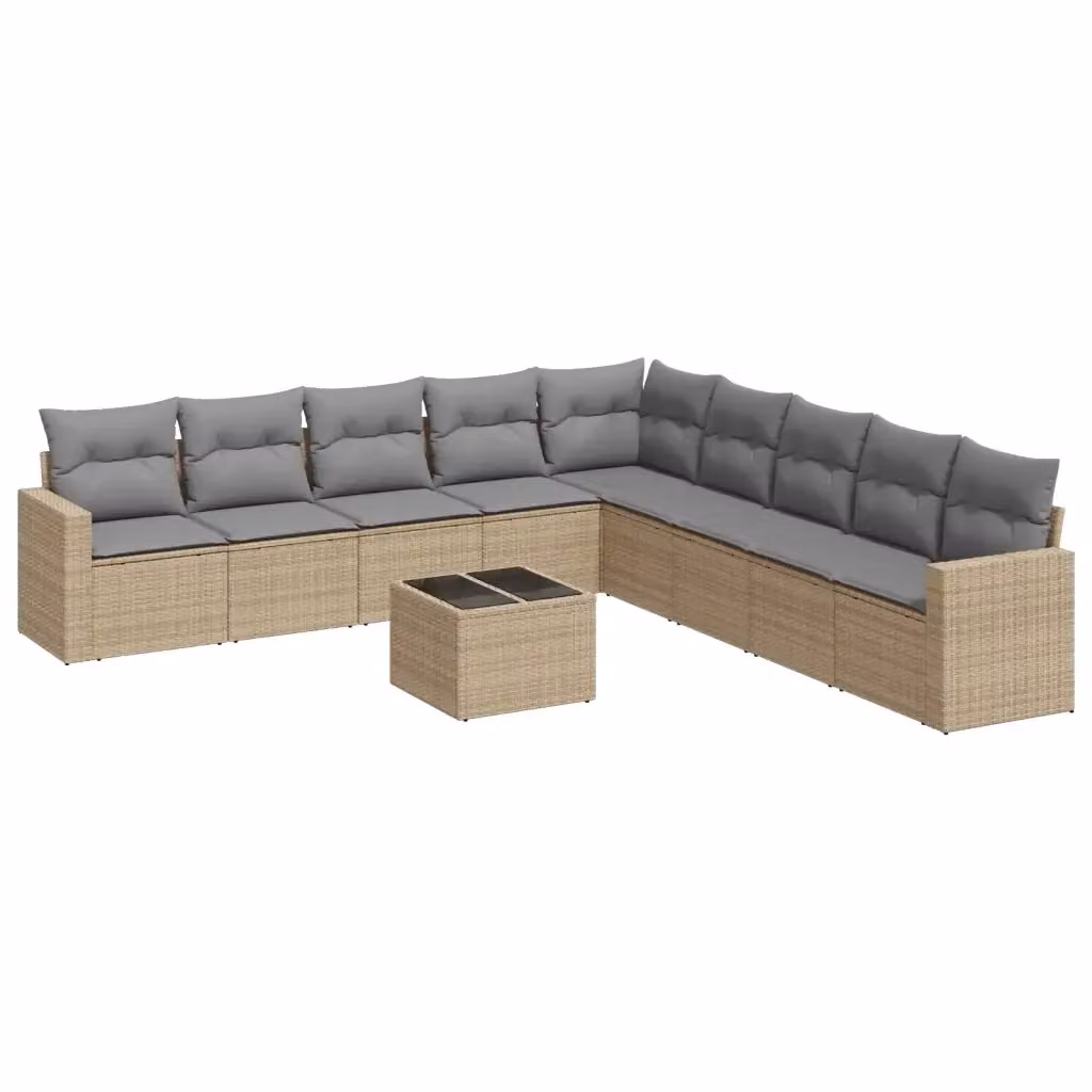 Set Divano da Giardino Moderno VIDAXL in Polyrattan con 10 Cuscini Beige – 2