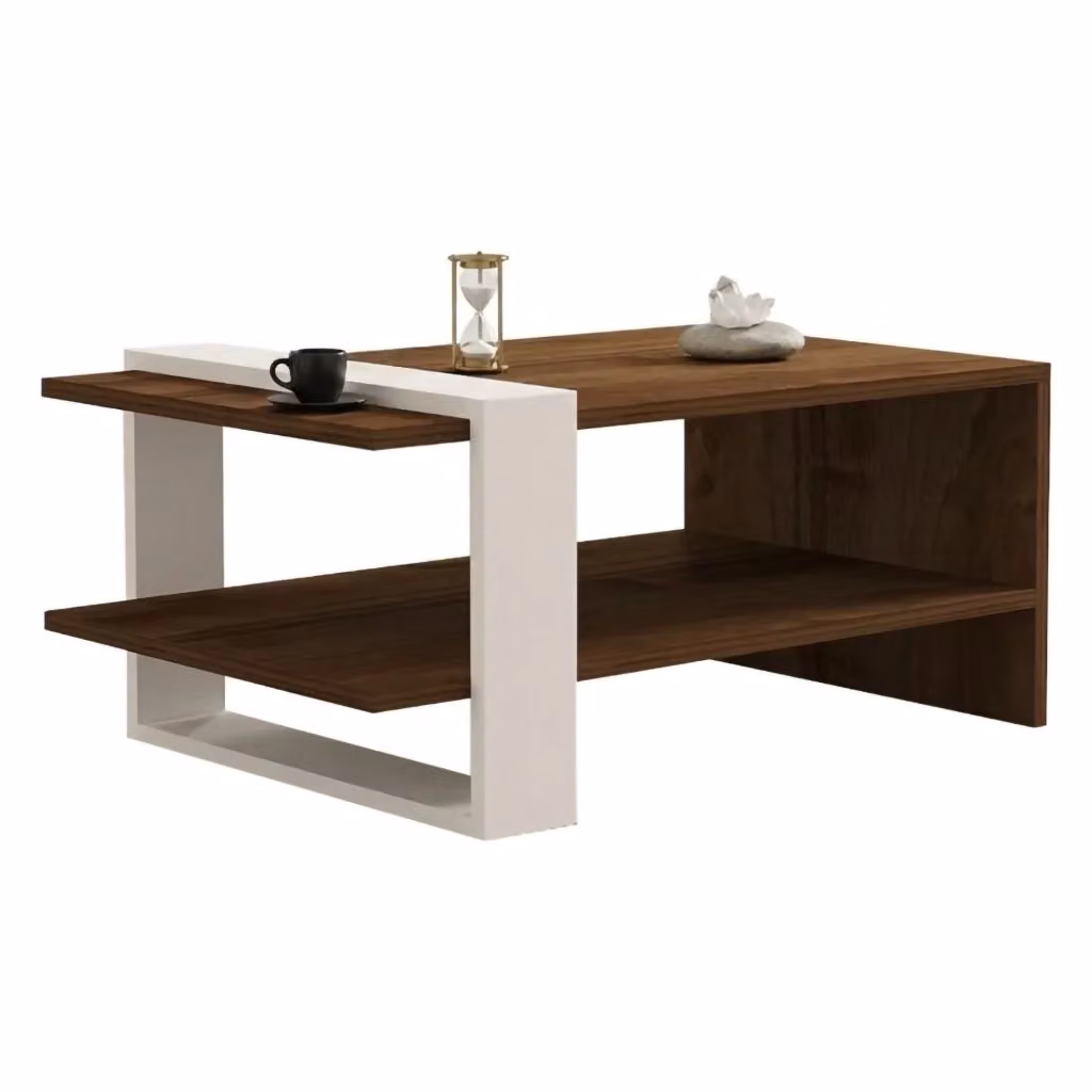 Tavolino da salotto Cambiago moderno con un vano, L 80 cm x P 50 cm x H 35 cm, Marrone e Bianco – 2