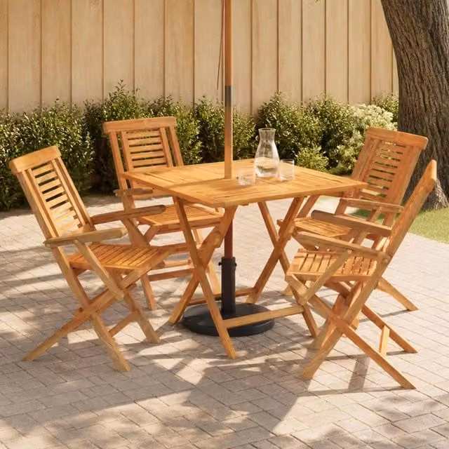 Set bistro da giardino pieghevole da 5 pezzi vidaXL in legno di teak marrone