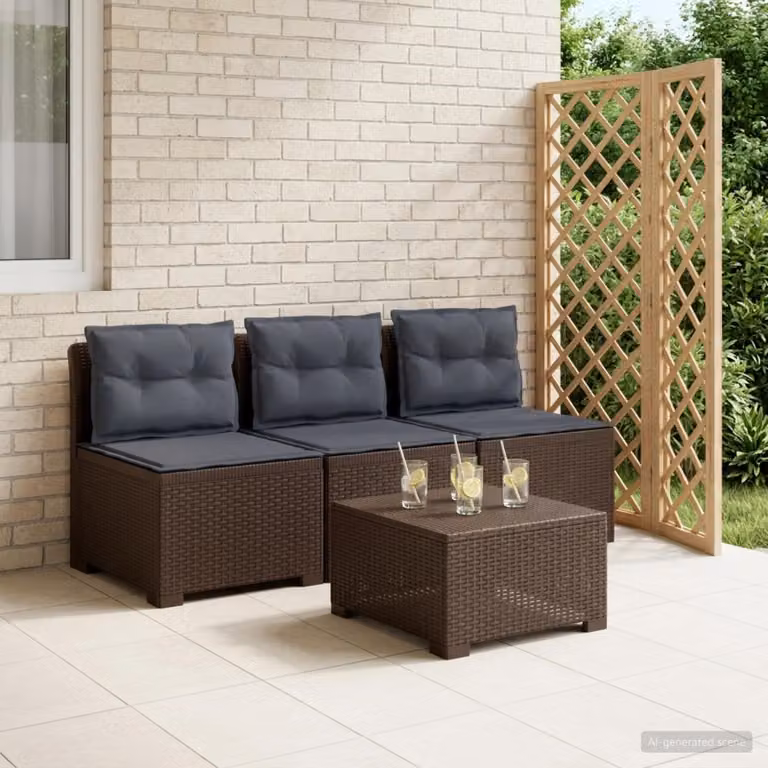 Divano da giardino a 3 posti vidaXL con cuscini in look rattan resistente ai raggi UV e coperture rimovibili, grigio e marrone