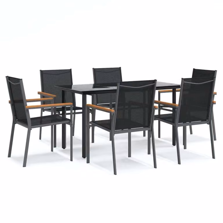 Set da Pranzo da Giardino 7 pz Nero in Textilene e Acciaio